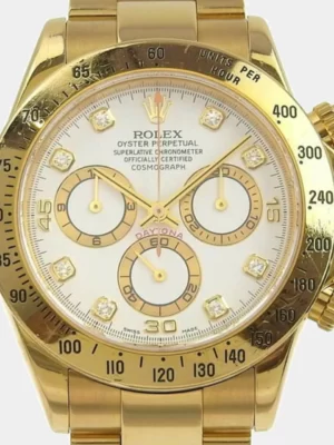 Rolex White Diamonds 18K Yellow Gold Cosmograph Daytona 116528G Automatic Men's Wristwatch 38 mm