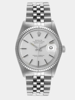 Rolex Silver 18k White Gold And Stainless Steel Datejust 1601 Men's Wristwatch 36 mm