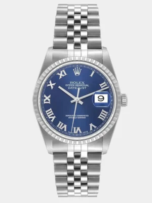 Rolex Blue Stainless Steel Datejust 16220 Men's Wristwatch 36 mm