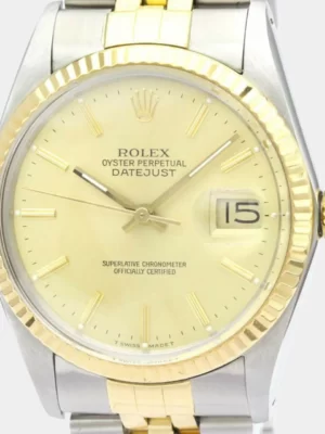 Rolex Champagne 18K Yellow Gold And Stainless Steel Datejust 16013 Men's Wristwatch 36 mm