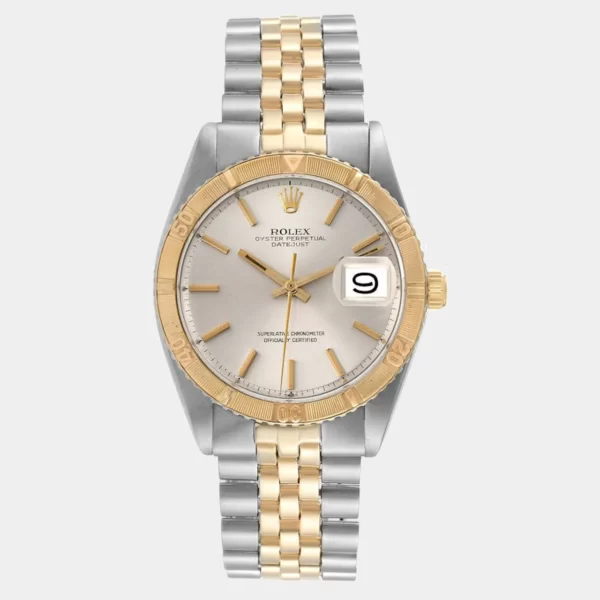 Rolex Silver 18K Yellow Gold And Stainless Steel Datejust Turnograph 1625 Men's Wristwatch 36 mm