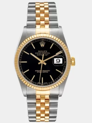Rolex Black 18k Yellow Gold And Stainless Steel Datejust 16233 Men's Wristwatch 36 mm