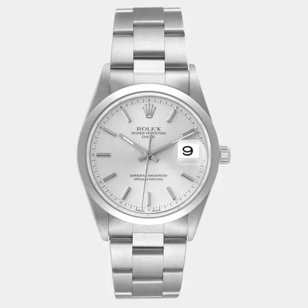 Rolex Silver Stainless Steel Oyster Perpetual Date 15200 Men's Wristwatch 34 mm