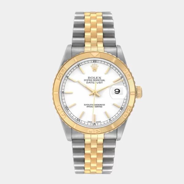 Rolex White 18K Yellow Gold And Stainless Steel Datejust 16263 Men's Wristwatch 36 mm