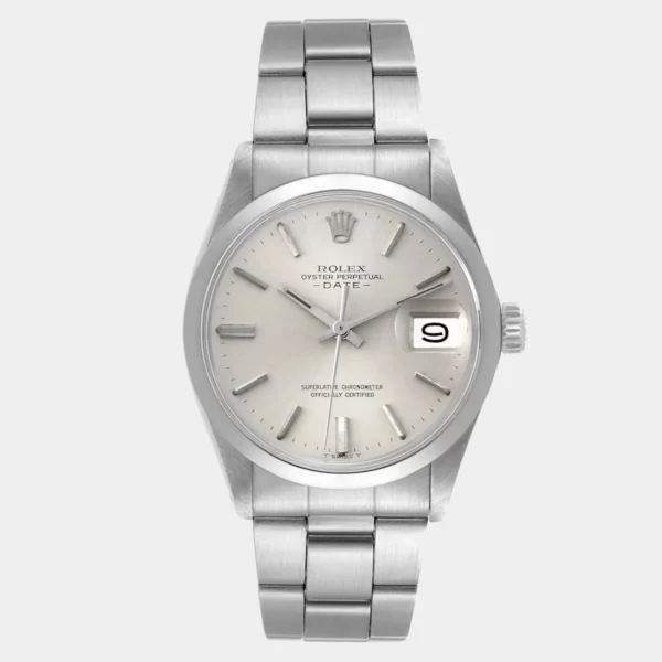 Rolex Silver Stainless Steel Oyster Perpetual Date 1500 Men's Wristwatch 34 mm