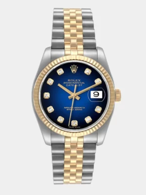 Rolex Blue 18k Yellow Gold And Stainless Steel Datejust 116233 Men's Wristwatch 36 mm