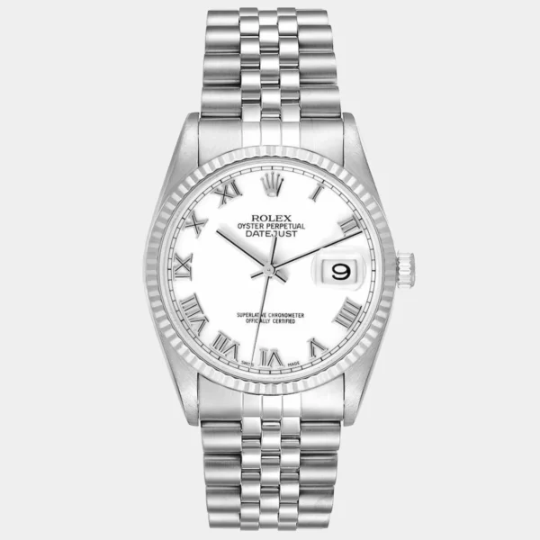 Rolex White 18K White Gold And Stainless Steel Datejust 16234 Men's Wristwatch 36 mm