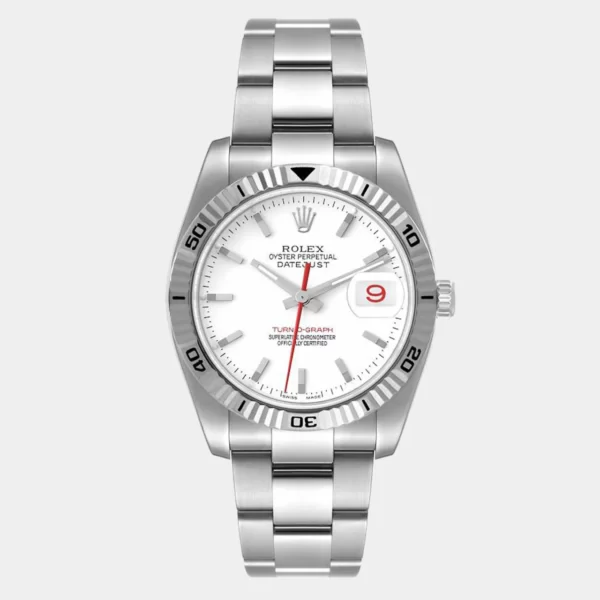 Rolex White 18K White Gold And Stainless Steel Datejust Turnograph 116264 Men's Wristwatch 36 mm