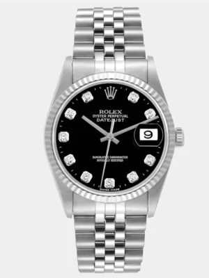 Rolex Black Diamonds 18K White Gold And Stainless Steel Datejust 16234 Men's Wristwatch 36 mm