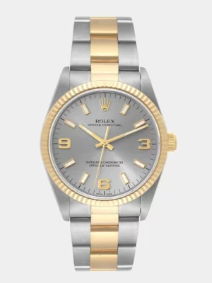 Rolex Slate 18K Yellow Gold And Stainless Steel Oyster Perpetual 14233 Men's Wristwatch 34 mm