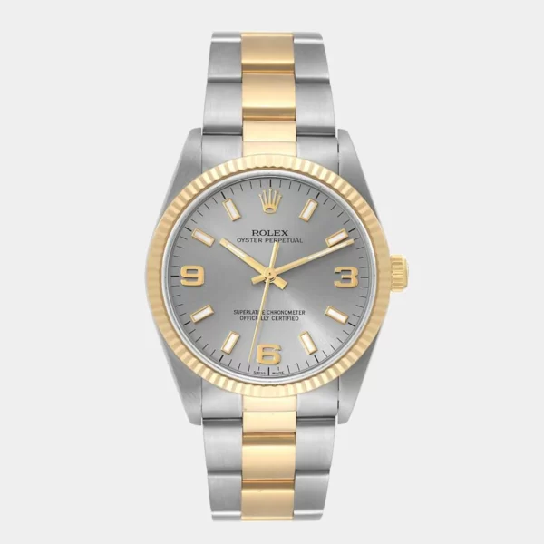 Rolex Slate 18K Yellow Gold And Stainless Steel Oyster Perpetual 14233 Men's Wristwatch 34 mm