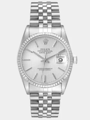 Rolex Silver 18K White Gold And Stainless Steel Datejust 16234 Men's Wristwatch 36 mm