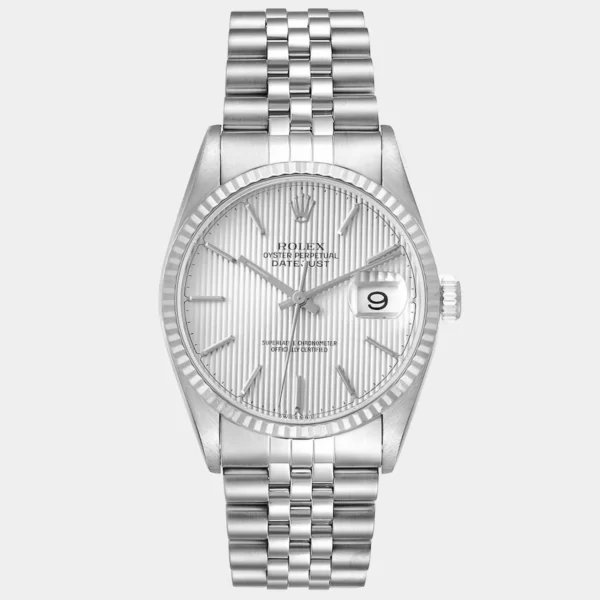 Rolex Silver 18K White Gold And Stainless Steel Datejust 16234 Men's Wristwatch 36 mm