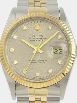 Rolex Grey Yellow Gold Stainless Steel and Diamond Datejust 16013G Automatic Men's Wristwatch 36mm