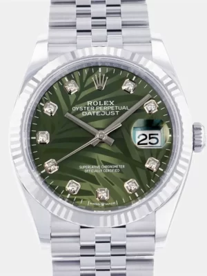 Rolex Green Diamonds 18k White Gold And Stainless Steel Datejust 126234G Men's Wristwatch 36 mm