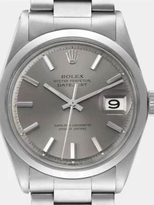 Rolex Grey Stainless Steel Datejust 1600 Men's Wristwatch 36 mm