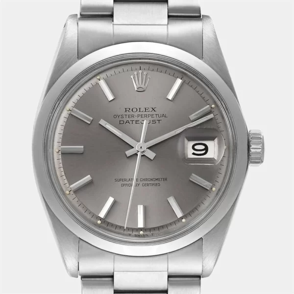 Rolex Grey Stainless Steel Datejust 1600 Men's Wristwatch 36 mm