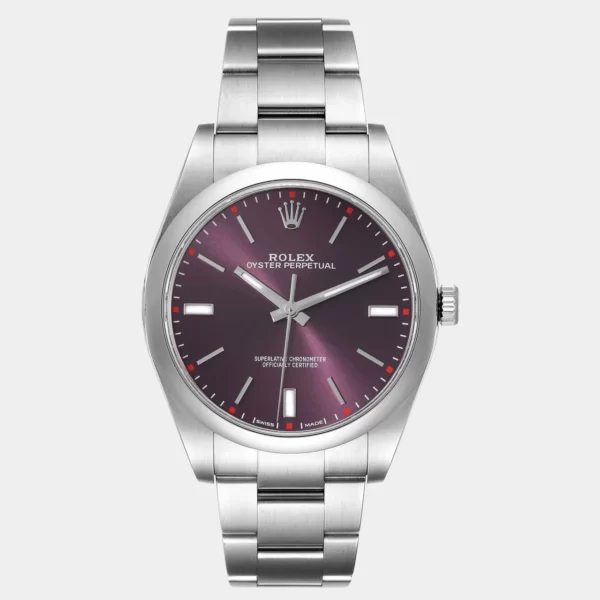 Rolex Red Grape Stainless Steel Oyster Perpetual 114300 Men's Wristwatch 39 mm