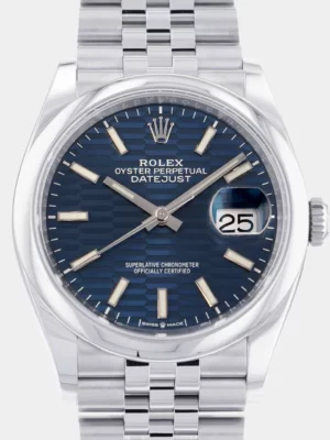 Rolex Blue Stainless Steel Datejust 126200 Men's Wristwatch 36 mm