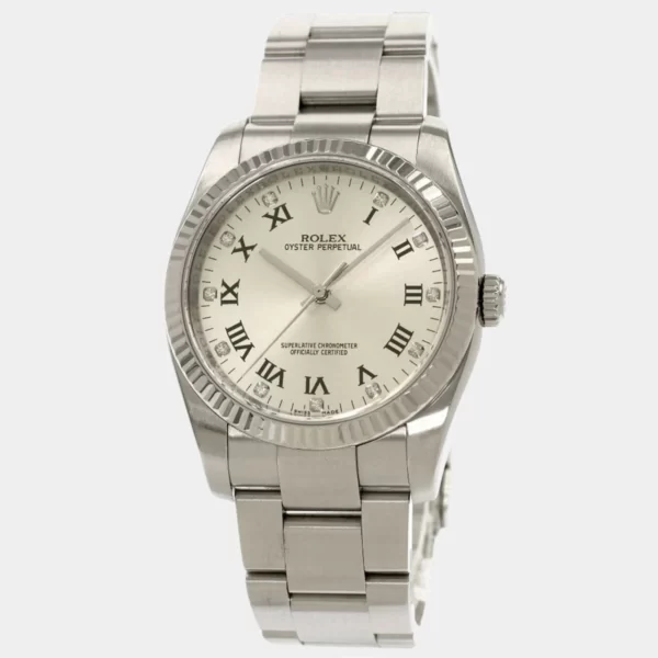 Rolex Silver Diamonds Stainless Steel Oyster Perpetual 116034 Men's Wristwatch 36 mm