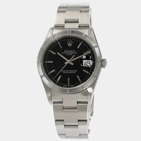 Rolex Black Stainless Steel Oyster Perpetual Date 15210 Men's Wristwatch 34 mm