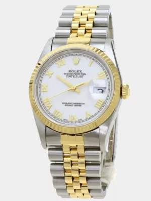 Rolex White 18K Yellow Gold And Stainless Steel Datejust 16233 Women's Wristwatch 36 mm