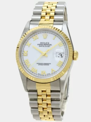 Rolex White 18k Yellow Gold And Stainless Steel Datejust 16233 Men's Wristwatch 36 mm