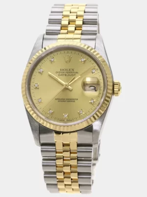 Rolex Champagne Diamonds 18k Yellow Gold And Stainless Steel Datejust 16233 Men's Wristwatch 36 mm