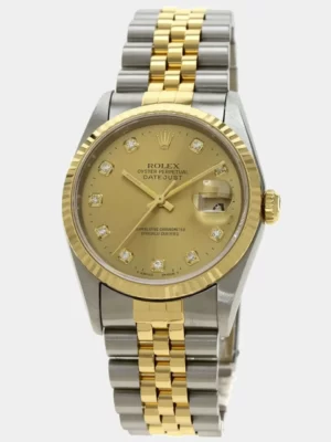 Rolex Champagne Diamonds 18k Yellow Gold And Stainless Steel Datejust 16233 Men's Wristwatch 36 mm