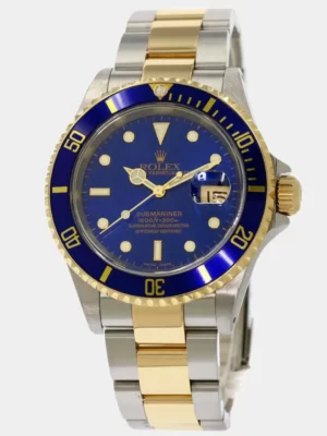 Rolex Blue 18K Yellow Gold And Stainless Steel Submariner 16613 Men's Wristwatch 40 mm