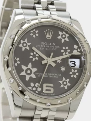 Rolex Grey Diamonds 18K White Gold And Stainless Steel Datejust 178344 Men's Wristwatch 31 mm