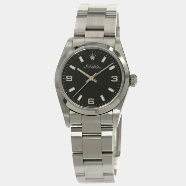 Rolex Black Stainless Steel Oyster Perpetual 77080 Men's Wristwatch 31 mm