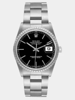 Rolex Black Stainless Steel Datejust 16220 Men's Wristwatch 36 mm