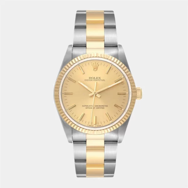 Rolex Champagne 18K Yellow Gold And Stainless Steel Oyster Perpetual 14233 Men's Wristwatch 34 mm