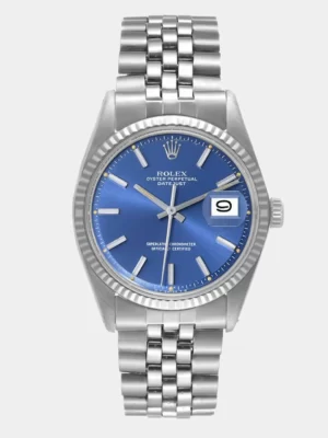 Rolex Blue 18K White Gold And Stainless Steel Datejust 1601 Men's Wristwatch 36 mm