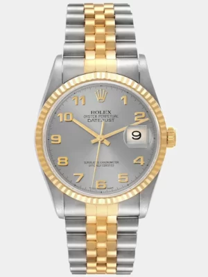 Rolex Grey 18k Yellow Gold And Stainless Steel Datejust 16233 Men's Wristwatch 36 mm