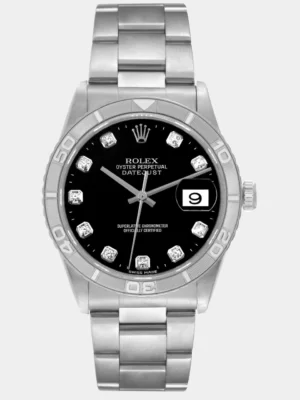 Rolex Black Diamonds Stainless Steel Datejust Turnograph 16264 Men's Wristwatch 36 mm