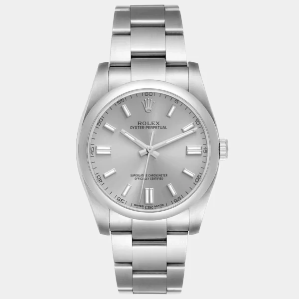 Rolex Grey 18k Stainless Steel Oyster Perpetual 116000 Men's Wristwatch 36 mm