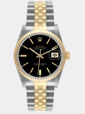 Rolex Black 18k Yellow Gold And Stainless Steel Datejust 16013 Men's Wristwatch 36 mm