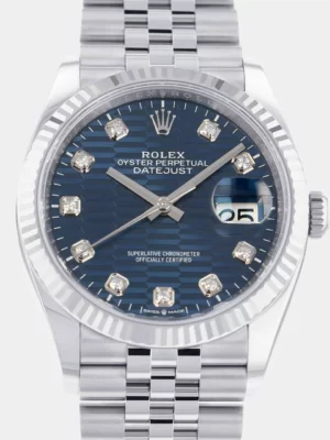 Rolex Blue Diamonds 18K White Gold And Stainless Steel Datejust 126234G Men's Wristwatch 36 mm