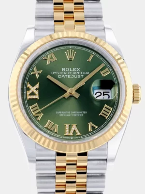 Rolex Green Diamonds 18K Yellow Gold And Stainless Steel Datejust 126233G Men's Wristwatch 36 mm